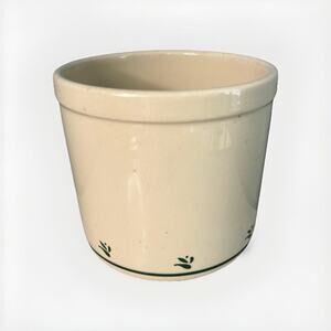 Friendship Pottery Roseville Ohio 2 Qt Canister Crock Green Trim Vintage USA